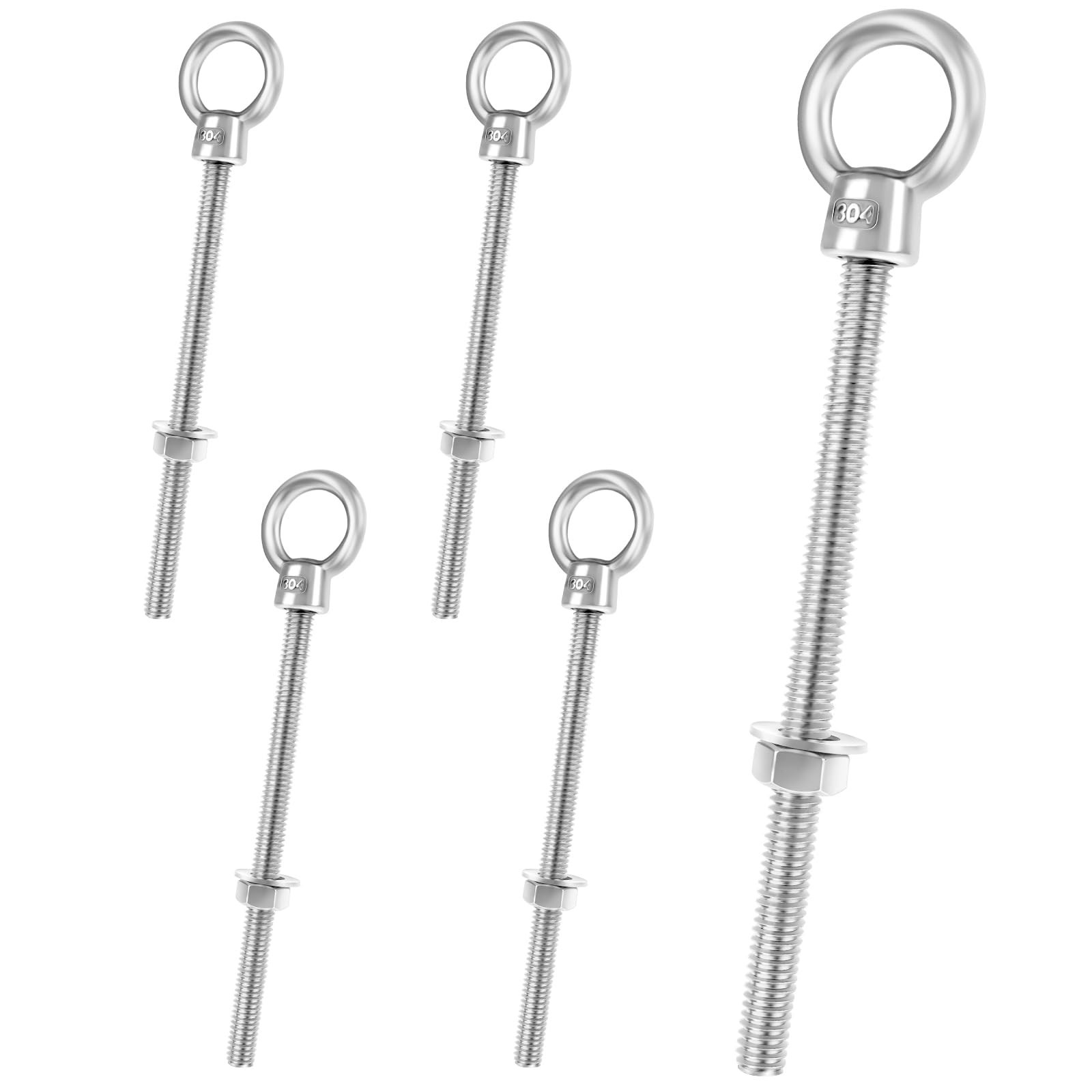 1/4″ x 6″ Eye Bolt, 304 Stainless Steel Eye Bolts with Nuts Washers, Heavy Du…