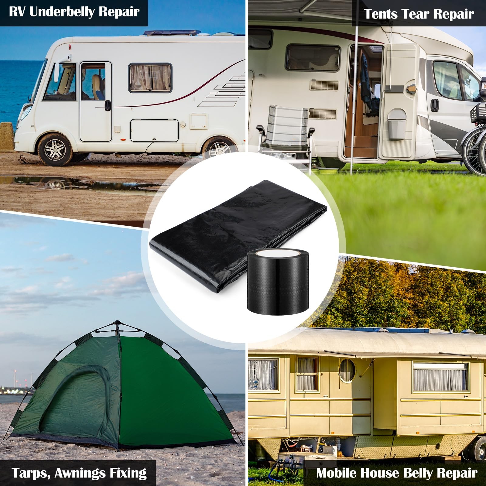 4 Pcs Mobile RV Bottom Repair Kit Include 4″ x 88 ft Belly Black