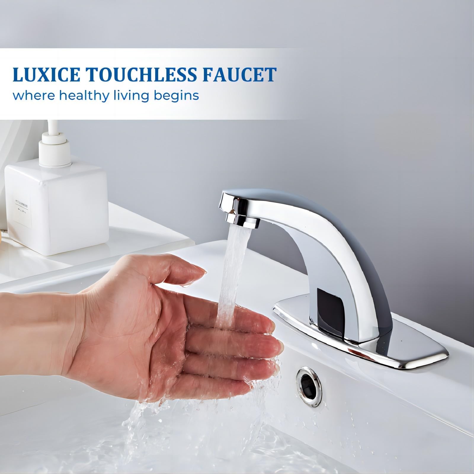 Luxice Touchless Bathroom Sink Faucet Automatic Motion Sensor Hands Commercial