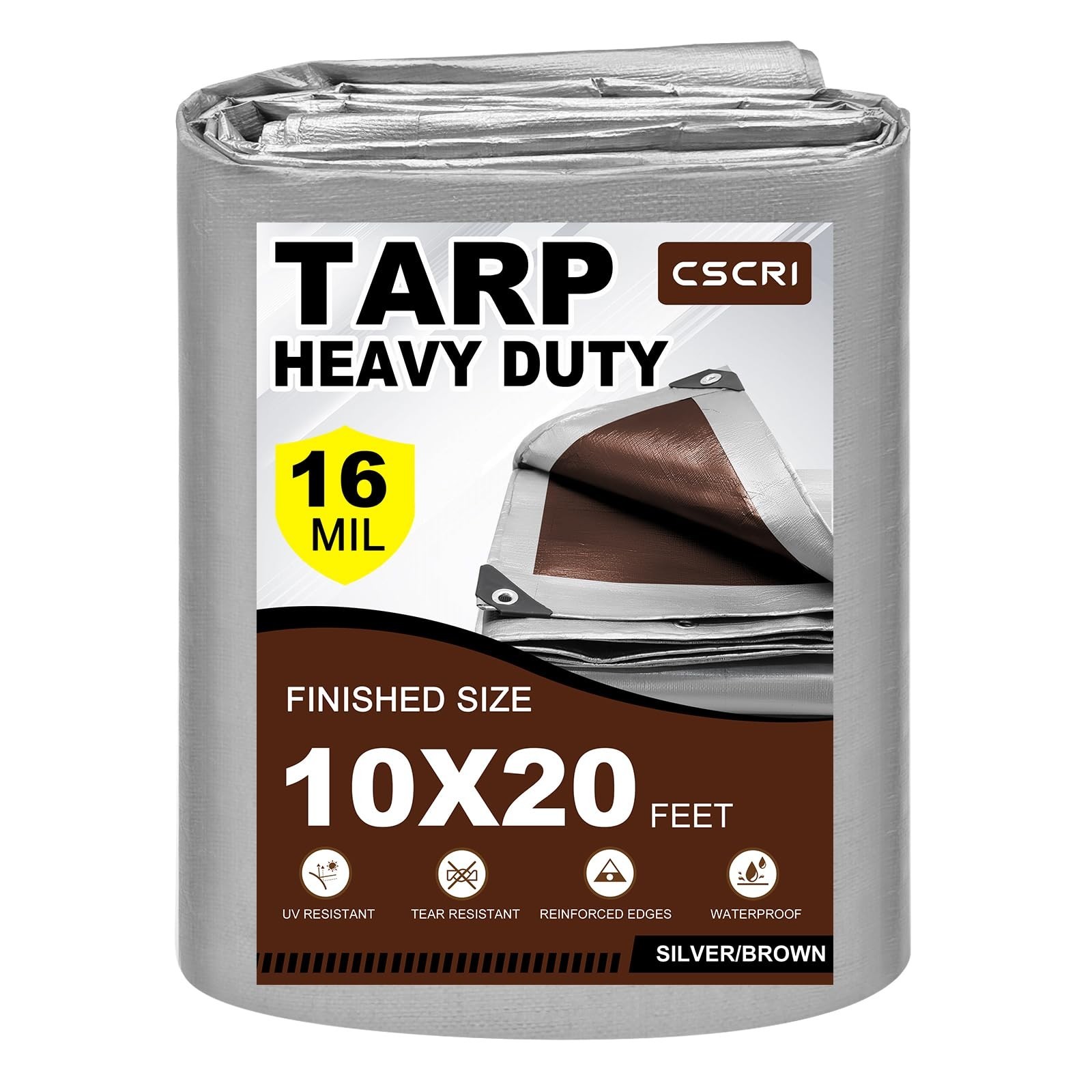 16Mil Finished Size 10×20 Tarp Heavy Duty Waterproof, Large Outdoor Multipurp…