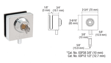 CRL 03P12 Chrome Deluxe Slip-On Showcase Lock for 1/2″ Glass