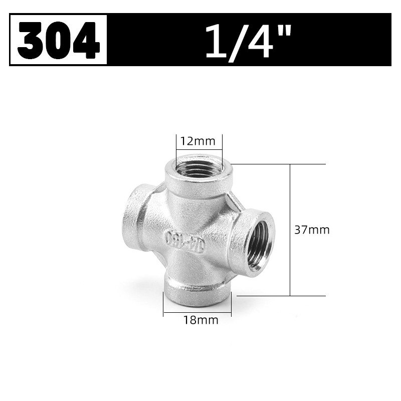 304 Stainless Steel Cross Female Thread Fittings Pipe Fitting 4 Way Connector
