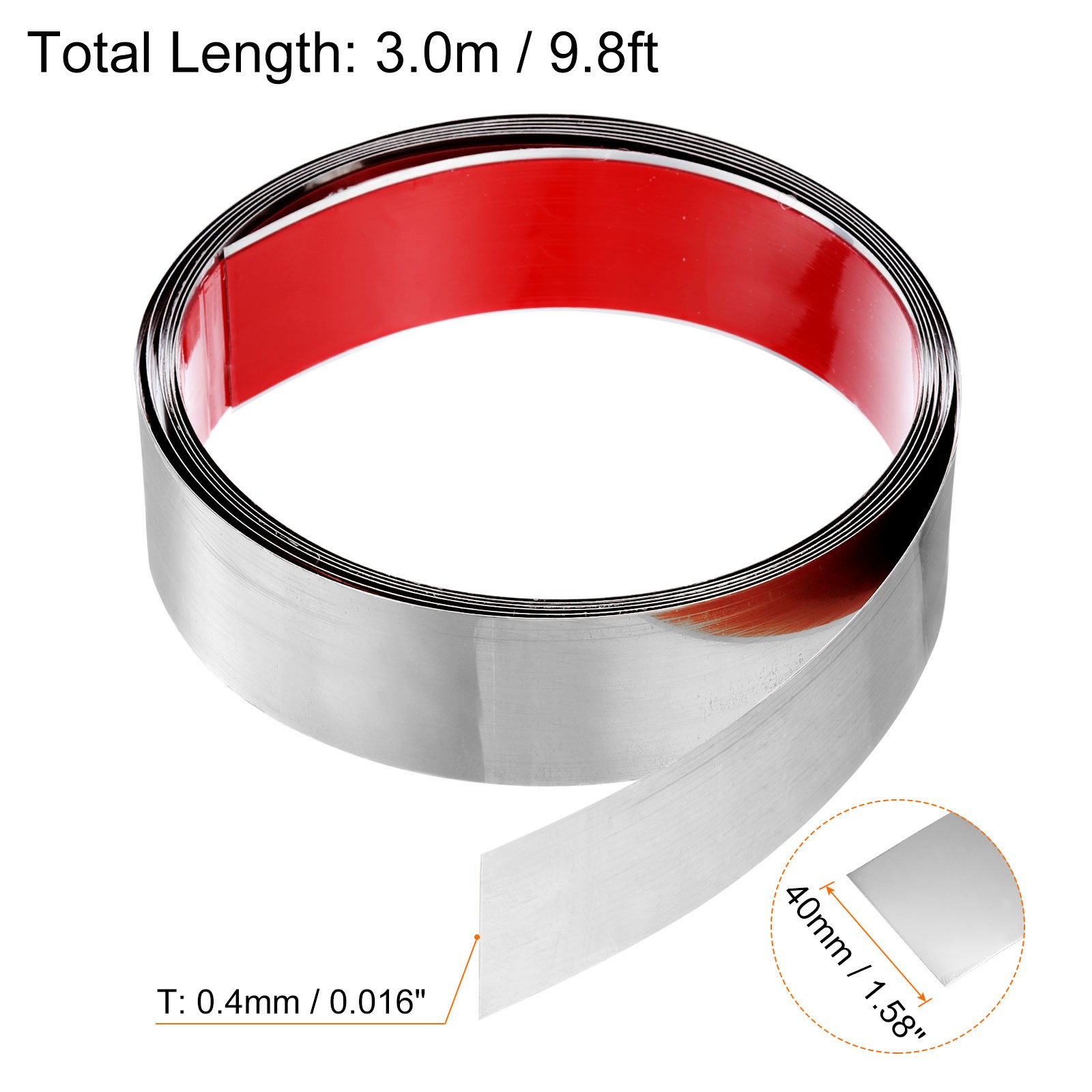 9.8ft x 1.58″ Wall Trim Self Adhesive Stainless Steel Mirror Finish Trim, Silver