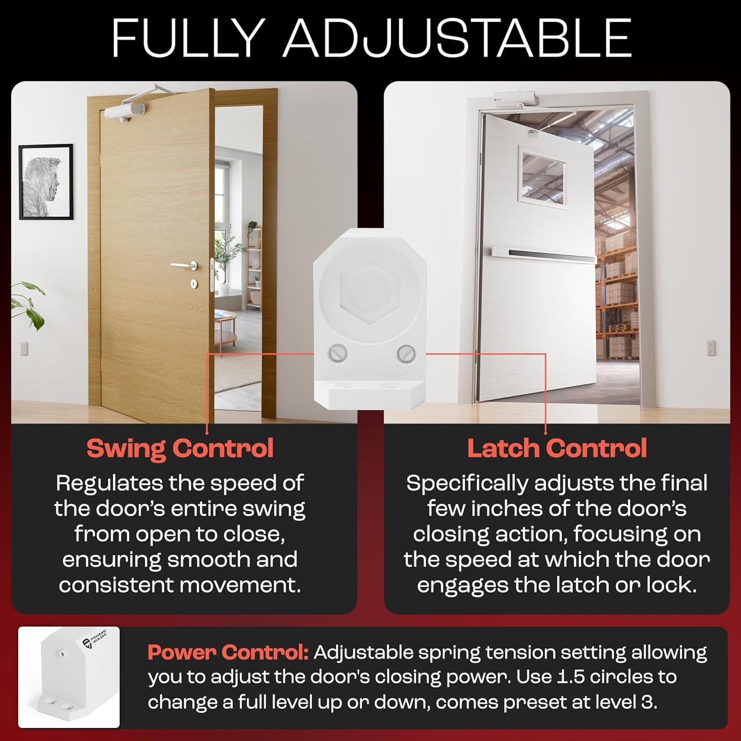 DC-600 Adjustable Hydraulic Door Closer | Soft Close for 30-300 Lbs Doors