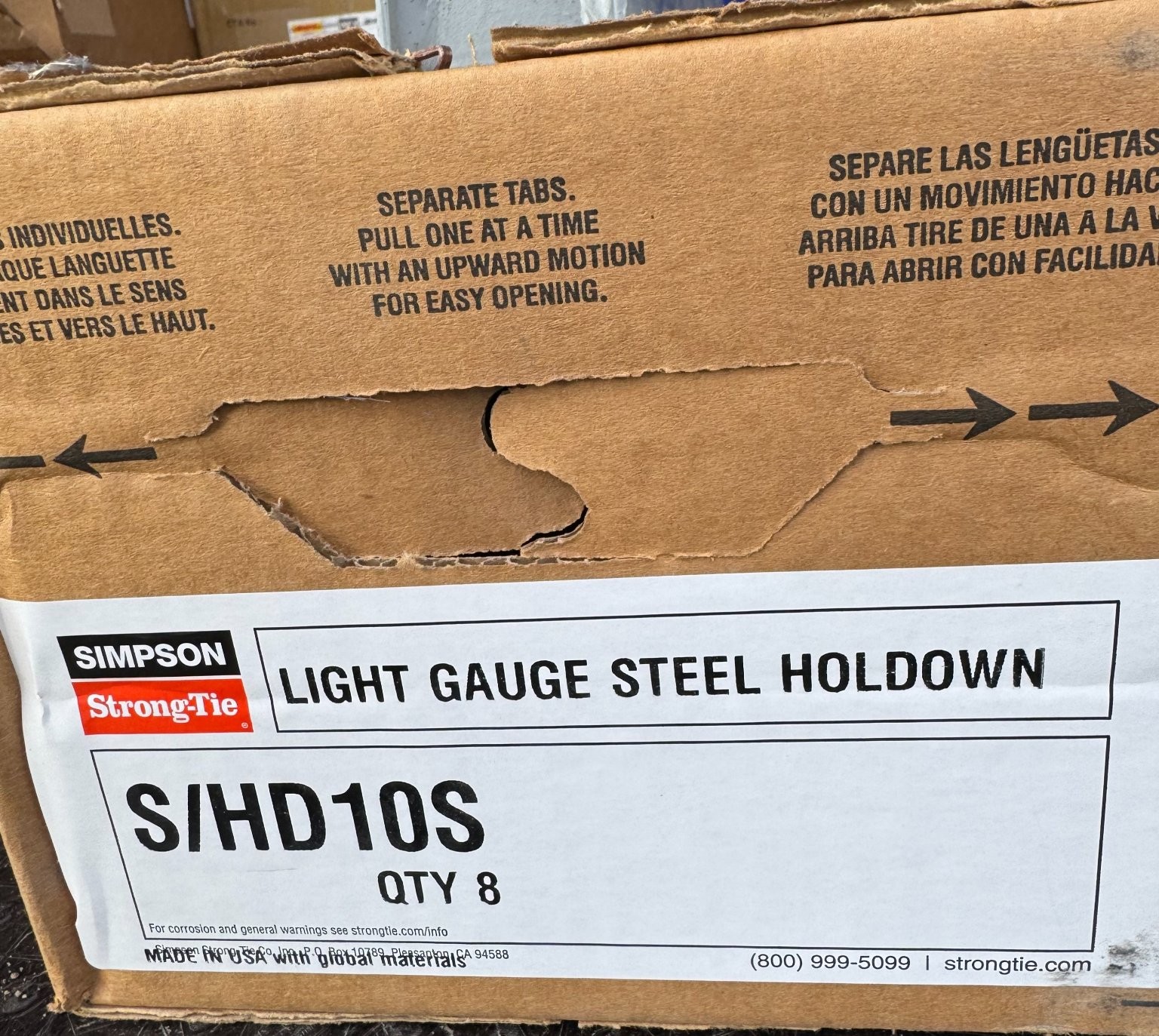 (8) Simpson Strong-Tie S/HD10S Light Gauge Steel Holdown Qty 8 Made in USA