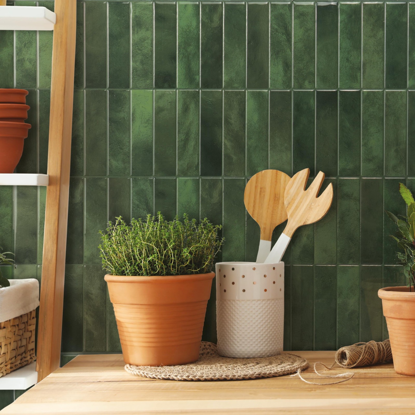 Smart Tiles SMART TILES Peel and Stick Backsplash – 5 Pack of 5, Sefrou Green