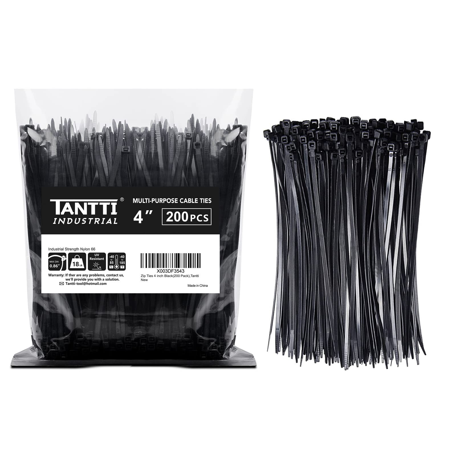 Zip Ties 4 inch (200 Pack), Small Zip Ties with 18 lb Tensile Strength, Black…
