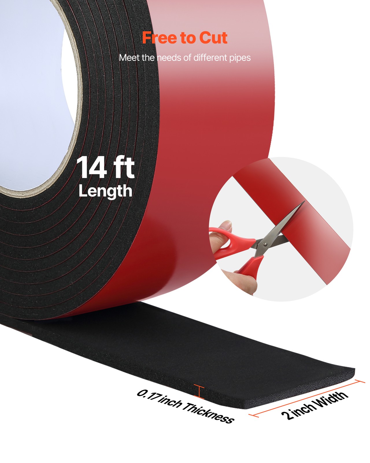 VEVOR Pipe Insulation Wrap 14FT x 2-inch Pipe Insulation Foam Tape Self-Adhesive