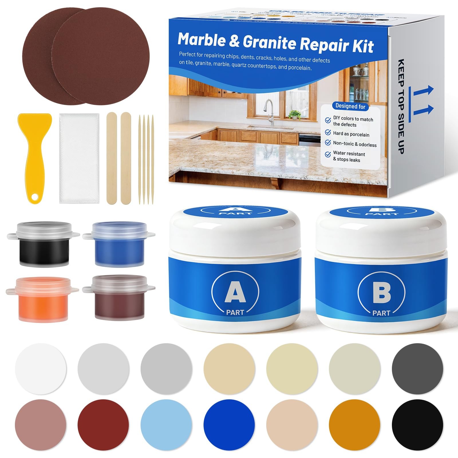 Marble and Granite Repair Kit, Quartz Granite Countertop Repair Kit for Chips…