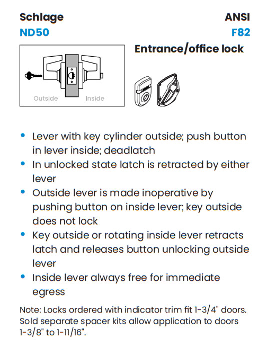 SCHLAGE ND50-PD-RHO-626 C Entrance/Office Lever Lock Grade 1 Non-Handed SS