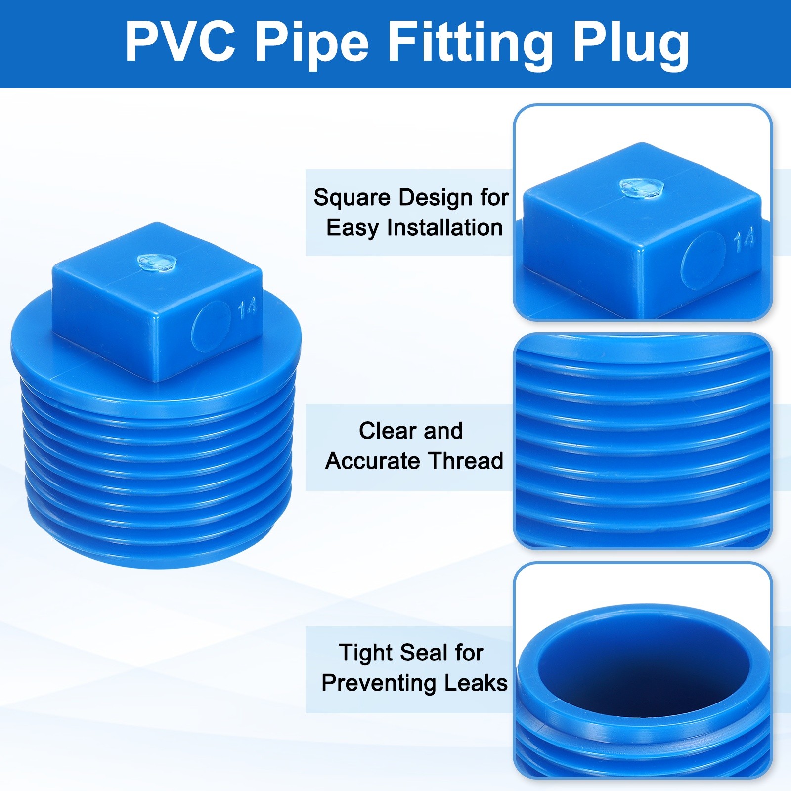 5Pcs 3/4 Inch PT Male Thread PVC Pipe Fitting Plug with Tape, Blue