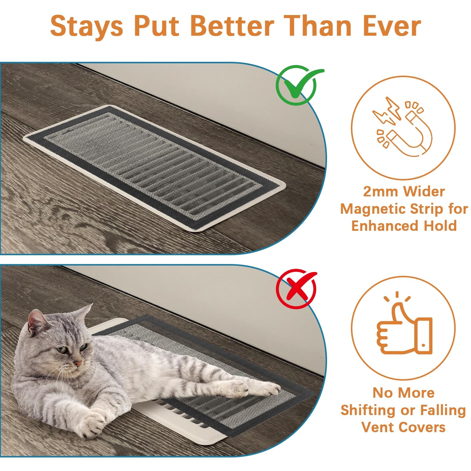 6 Pack Floor Vent Covers 4″x10″ Magnetic – Air Filters Mesh Screen Black