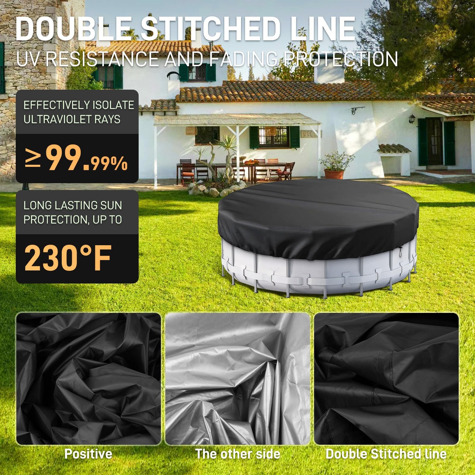 18 Ft round Pool Cover Swimming Pool Cover for above UV resistant Tear resistant