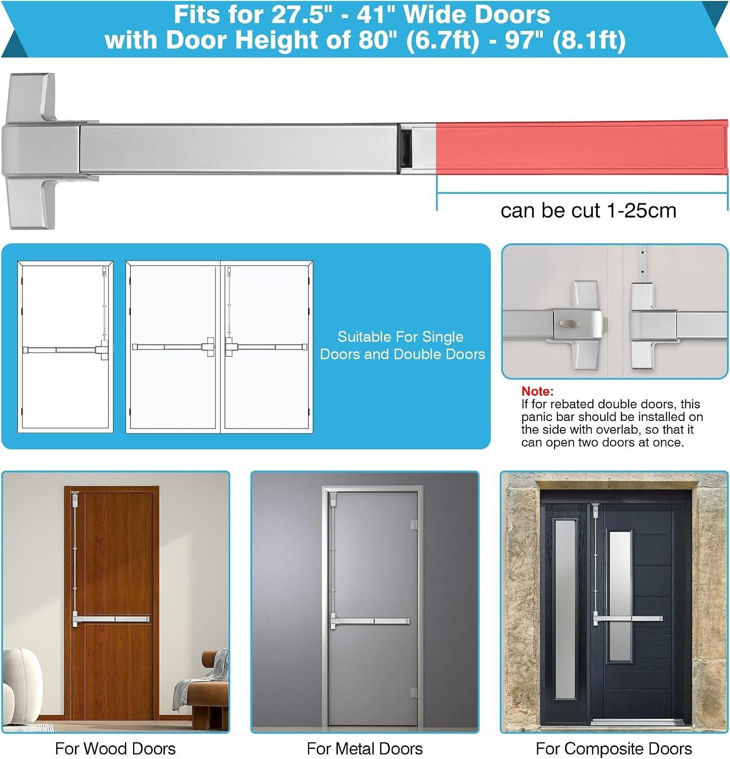 Surface Vertical Rod Exit Device 27.5” Commercial Emergency Panic Exit Device