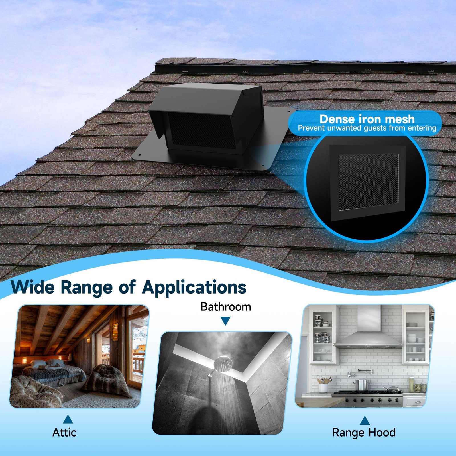 Poowee 6 Inch Roof Vent Cap – Steel Removable Roof Vents Back-Draft Damper