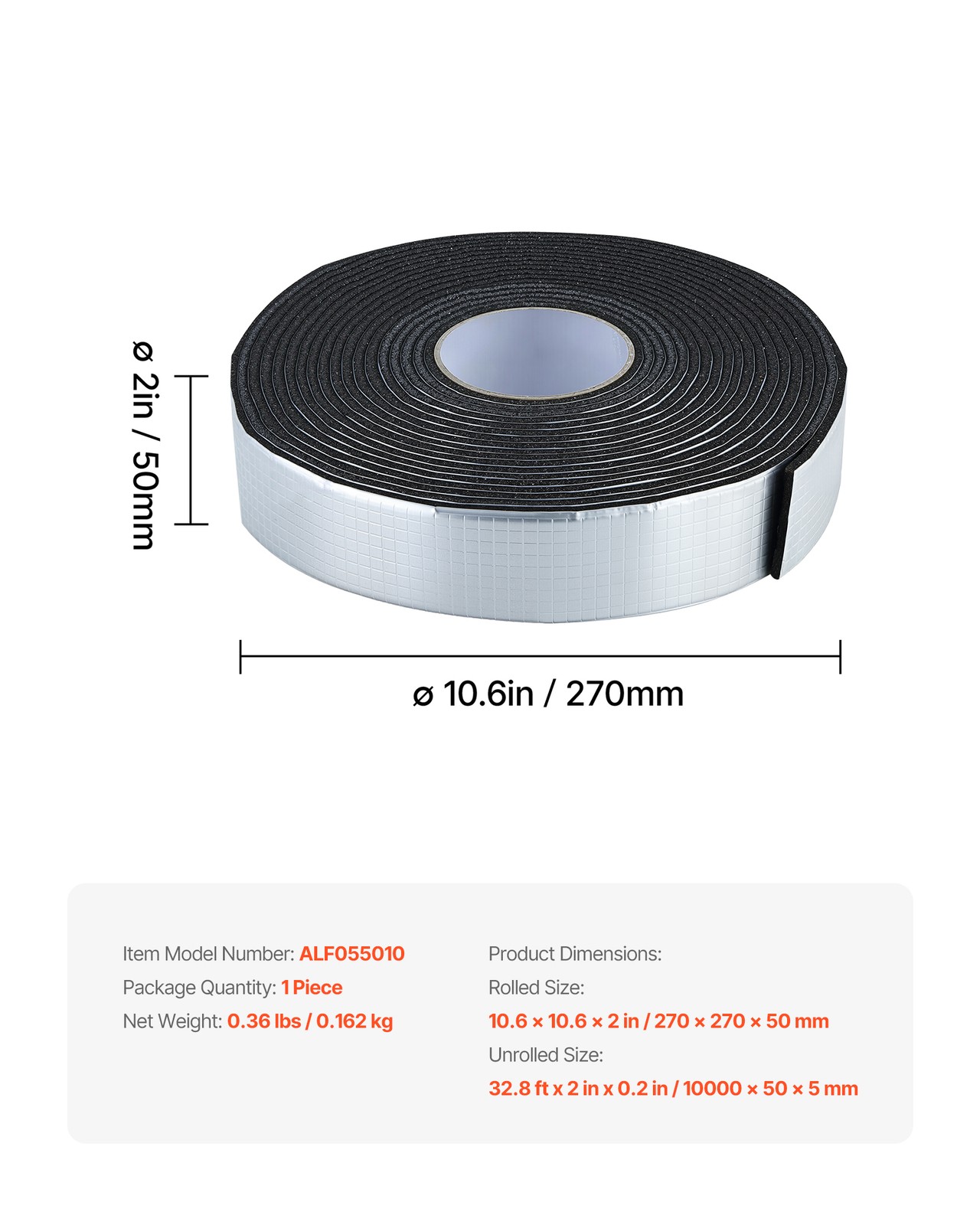 VEVOR Pipe Insulation Wrap 32.8FT x 2 in with Aluminum Foil Layer Self-Adhesive