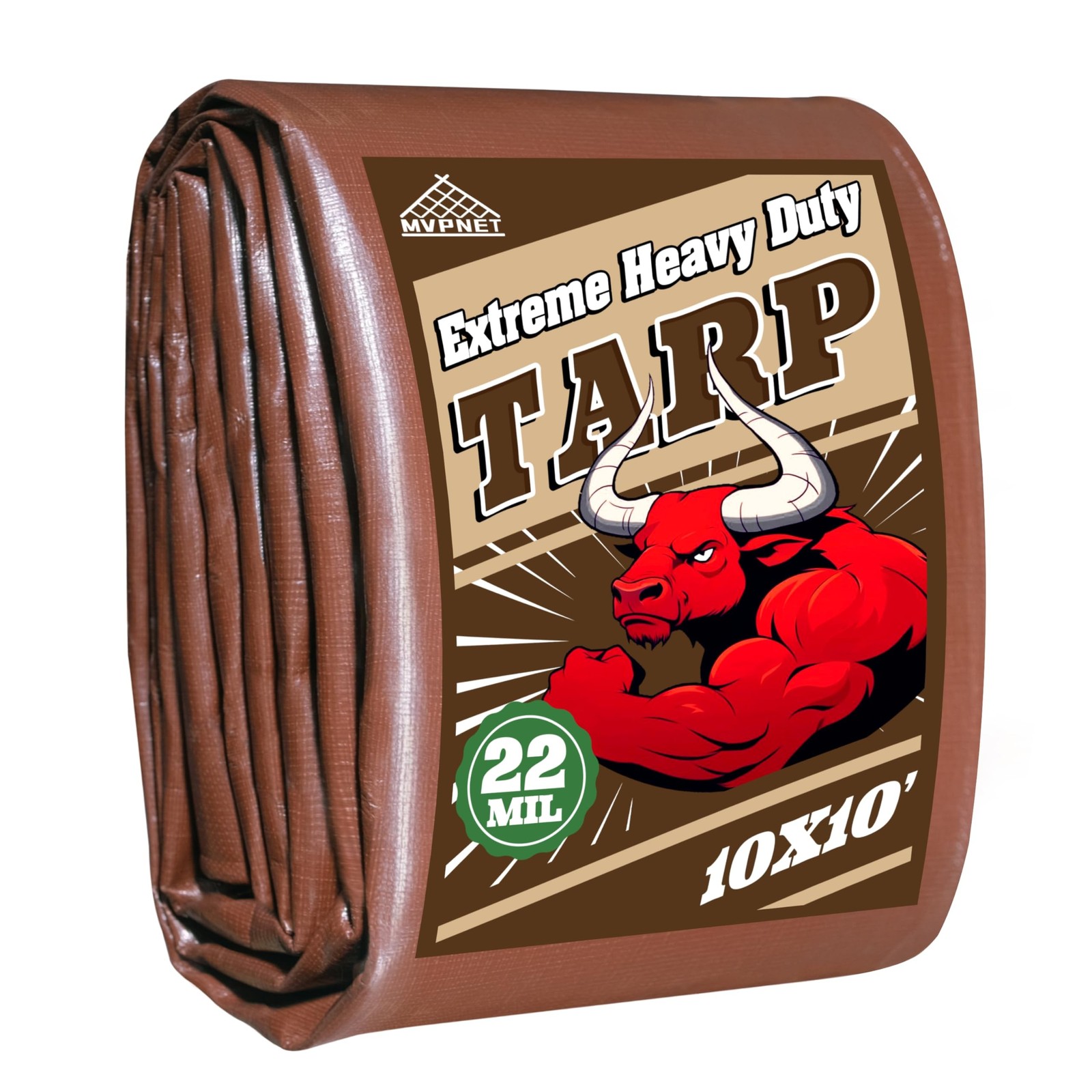 10×10 FT Tarp 22 mil Extreme Heavy Duty Waterproof tarps,Brown&Beige Multipur…