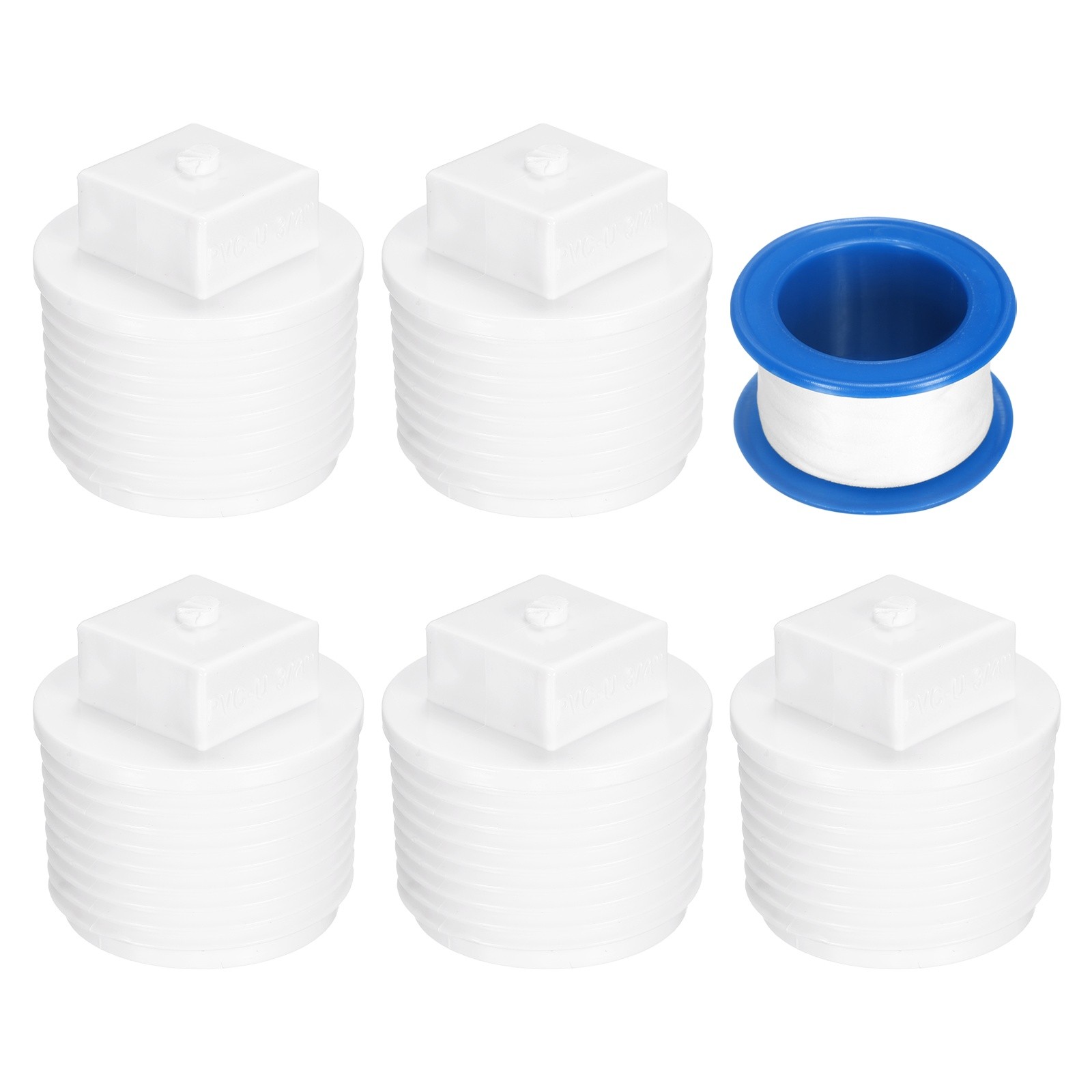 5Pcs 3/4 Inch PT Male Thread PVC Pipe Fitting Plug with Tape, White