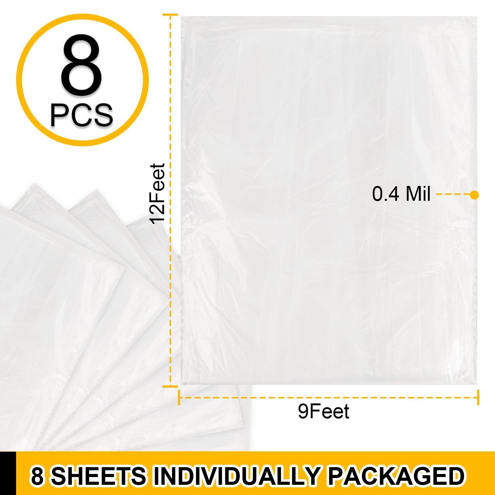 8 Pack Plastic Drop Cloth, 9×12 Ft Sheeting for Painting, 8Pack, 8p