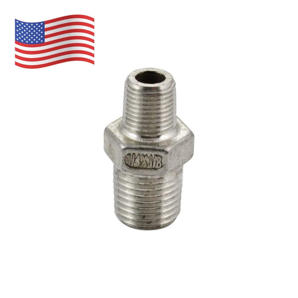 1/4″ to 1/8″ Male NPT Hex Nipple Pipe Fitting Reducer Adapter Stainless Steel