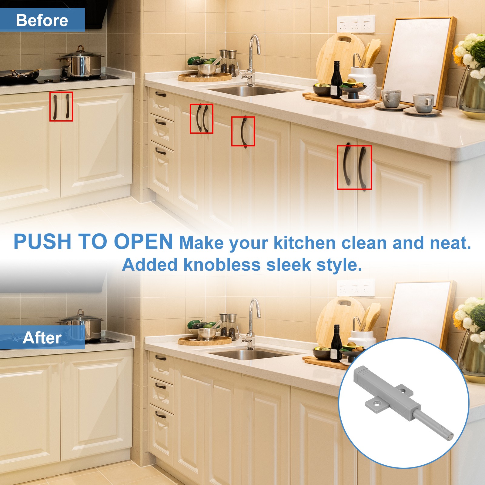 8 Pcs Magnetic Push Latches for Cabinet, 3.66×0.63 Inch Push to Open Latch Grey