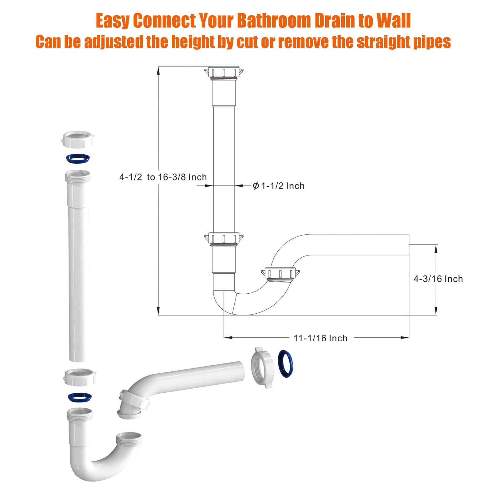 Bathroom Sink Drain Kit,for Most 1-1/4” & Kitchen White