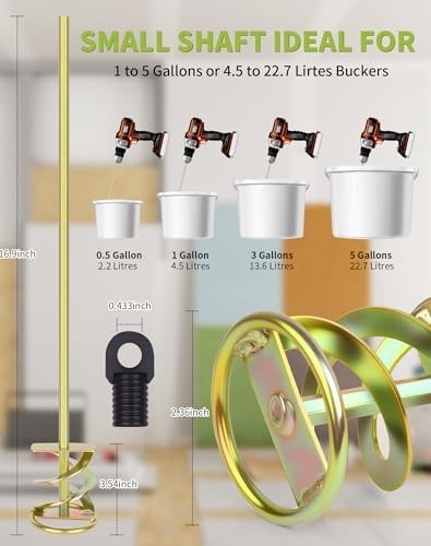 Paint Mixer for Drill Stirring Attachment Double Helix Fits 1-5 Gallon Bucket