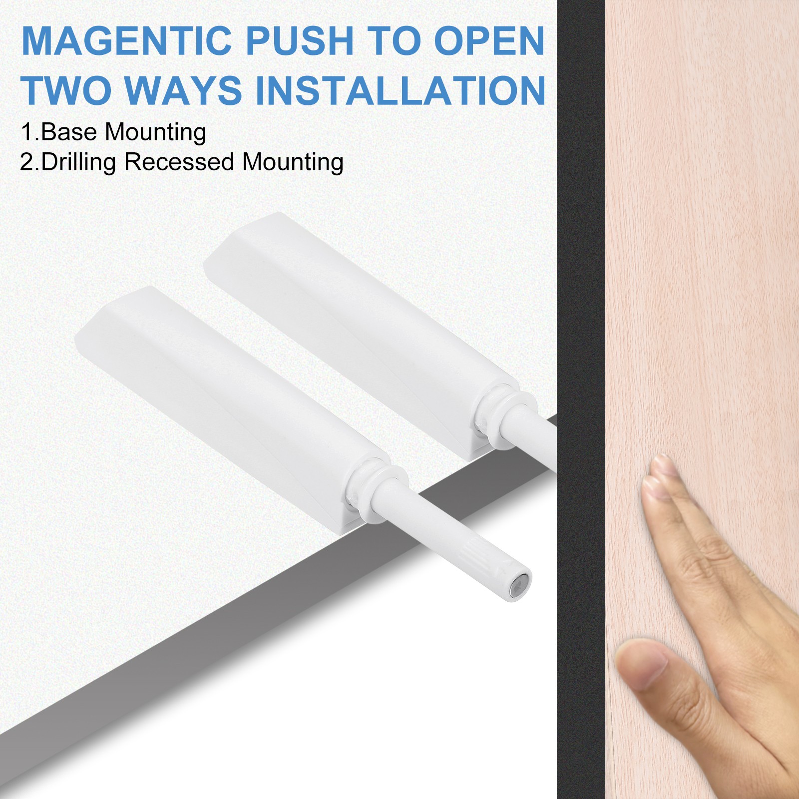 2 Pcs Magnetic Push Latches for Cabinet, 3.15×0.57 Inch Push to Open Latch White