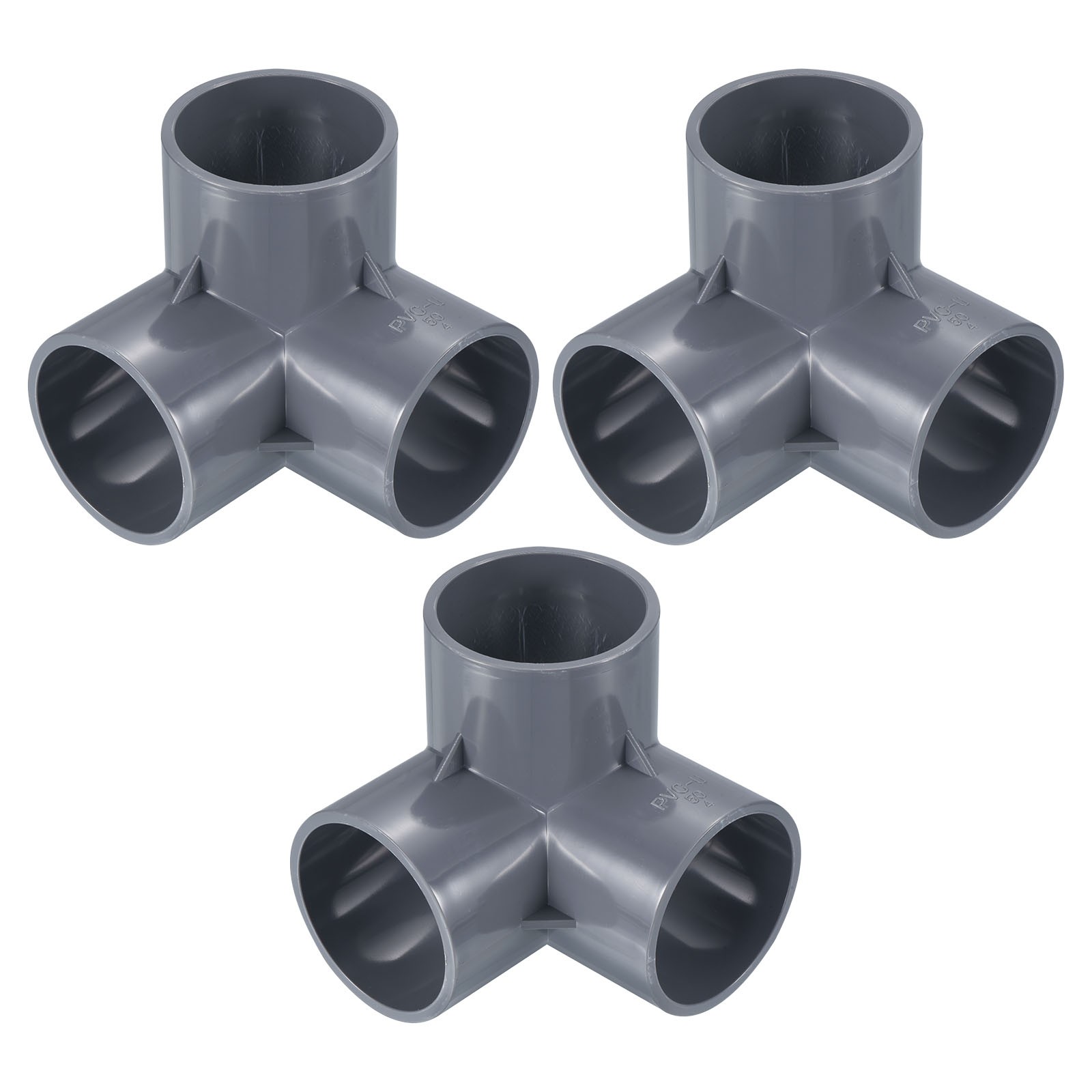 3PCS 2″ 3 Way Elbow Pipe Fittings UPVC Joint Coupling Pipe Adapter Gray