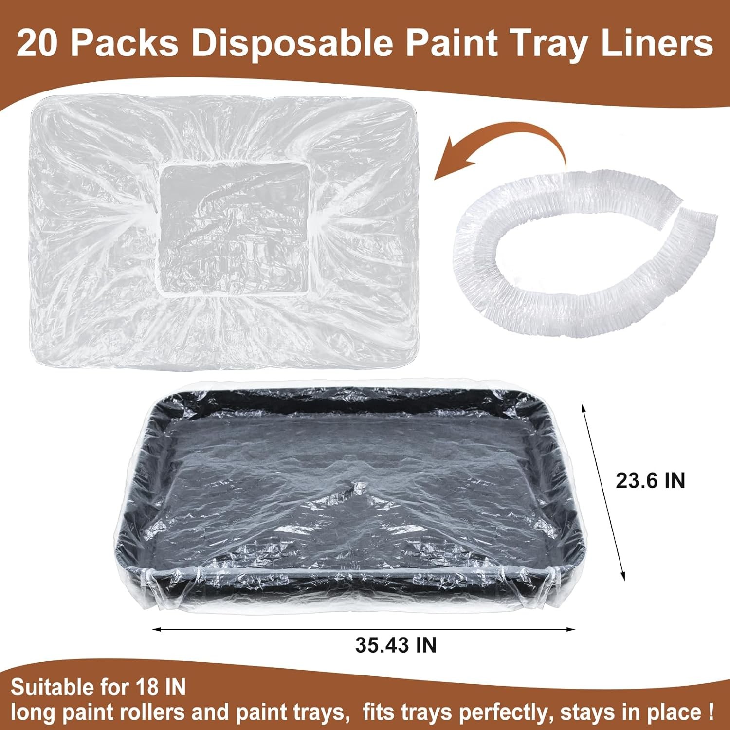 20Pcs Disposable Paint Tray Liners 18 Inch Roller 18 Inch, 20pcs