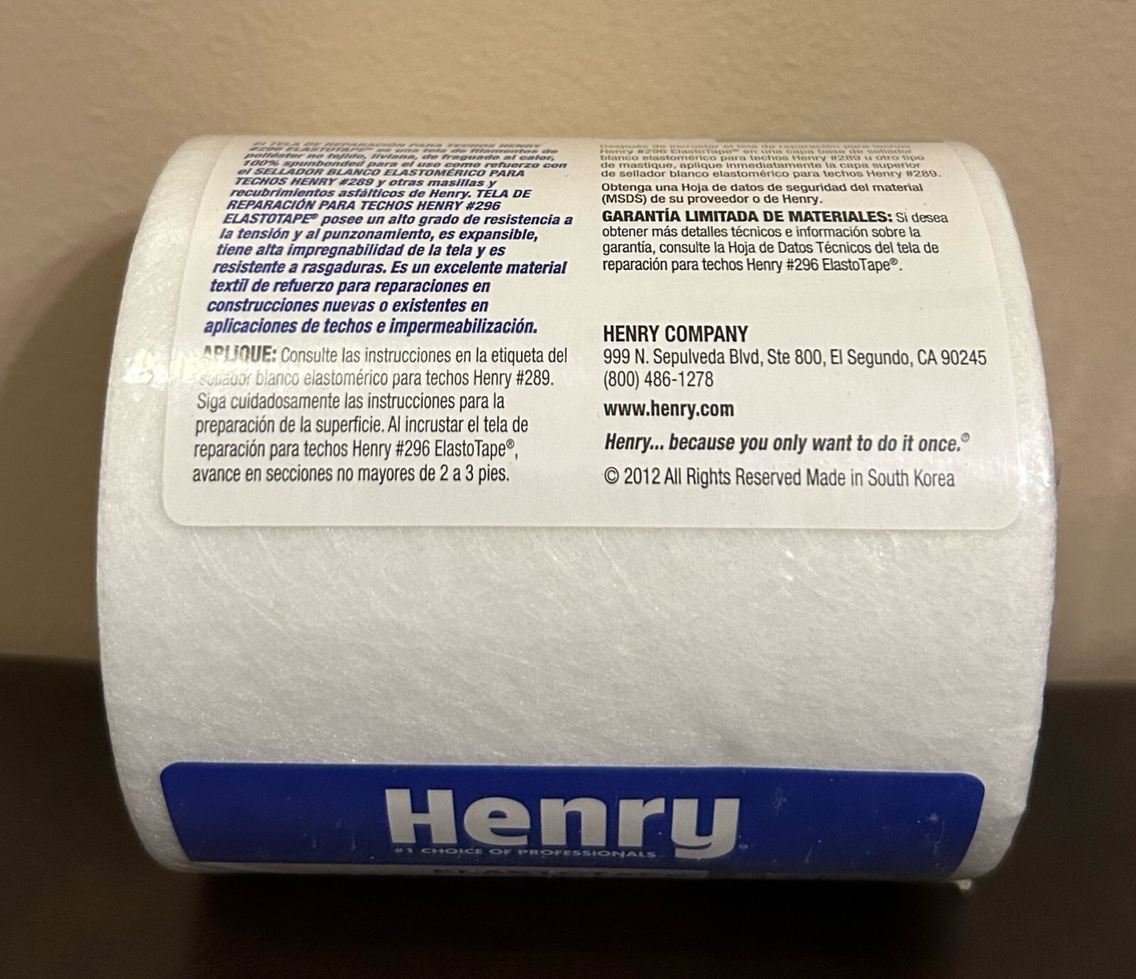 FIVE ROLLS Henry Elastotape Repair Fabric 4″ x 150′ 296 White New Fast Ship
