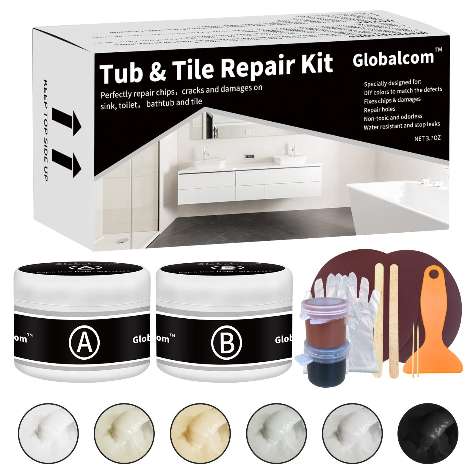Tub and Fiberglass Shower Repair Kit Color Match, 3.7oz Porcelain Repair Kit,…