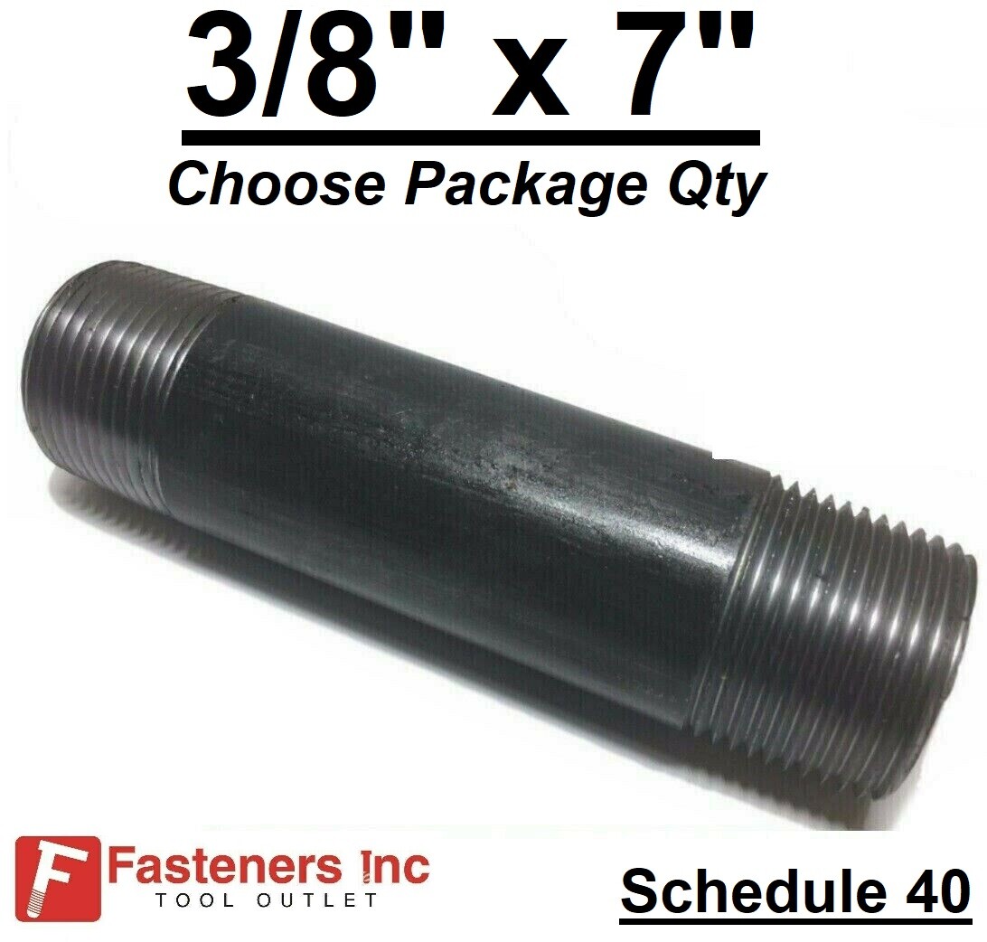 3/8″ x 7″ Black Iron Pipe Nipple Fittings NPT Gas Schedule 40 Choose Package Qty