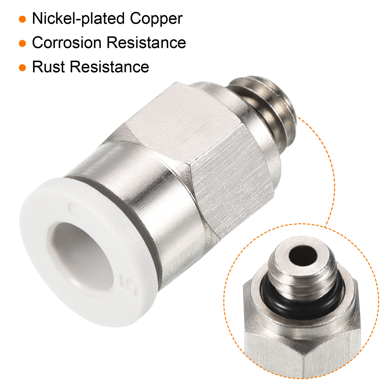 2Pcs M6 Push to Fit 5mm OD Hose Connect Fittings, White & Silver Tone