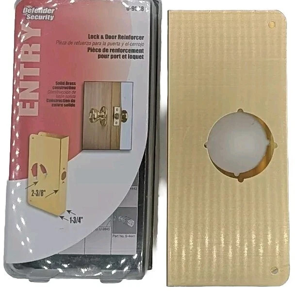 Solid Brass Lock Door Reinforcer Defender Security U 9548 1-3/4 In. x 2-3/8 In.