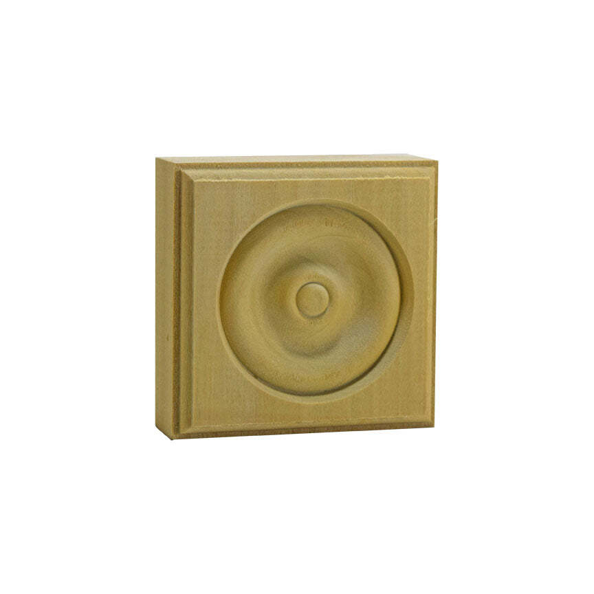 EWAP30 Rosette Casing Corner Block 1″ x 3″ Square, Unfinished Solid Hardwood Tri