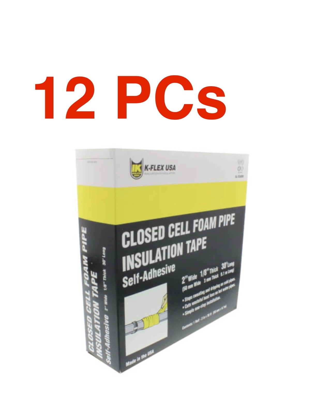 12 pack- K-Flex CLOSED CELL FOAM PIPE INSULATION TAPE Self-Adhesive 2″ Wide 1/8″