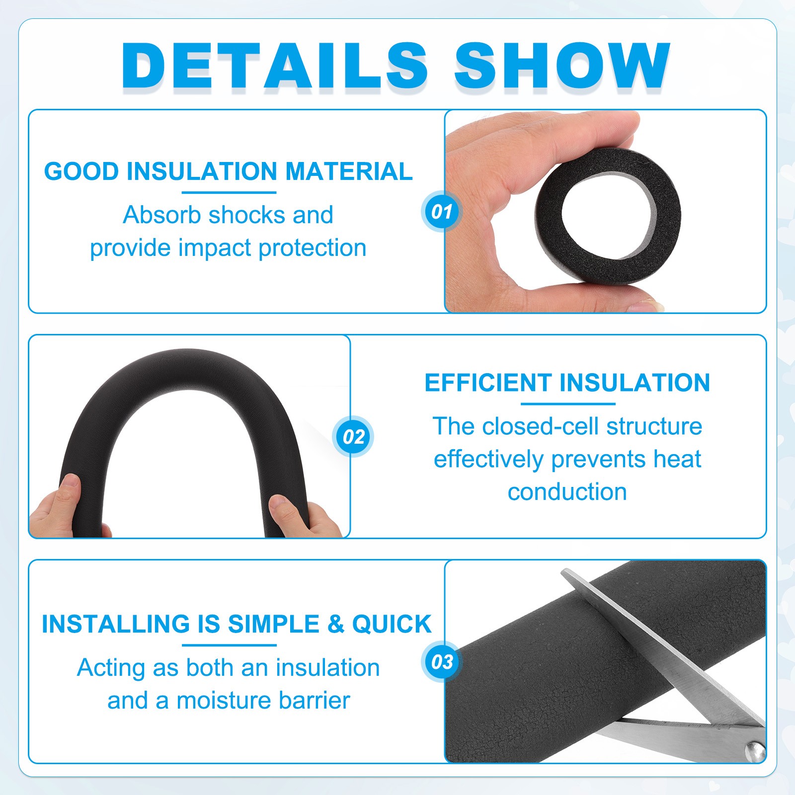 1-1/4″ 32mm ID x 3Ft x 0.35″ Pipe Insulation Foam Tube Black