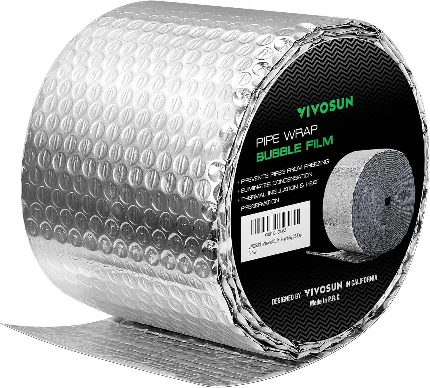 Reflective Double Bubble Foil Insulation Roll, 6″ x 25′ for HVAC Applications