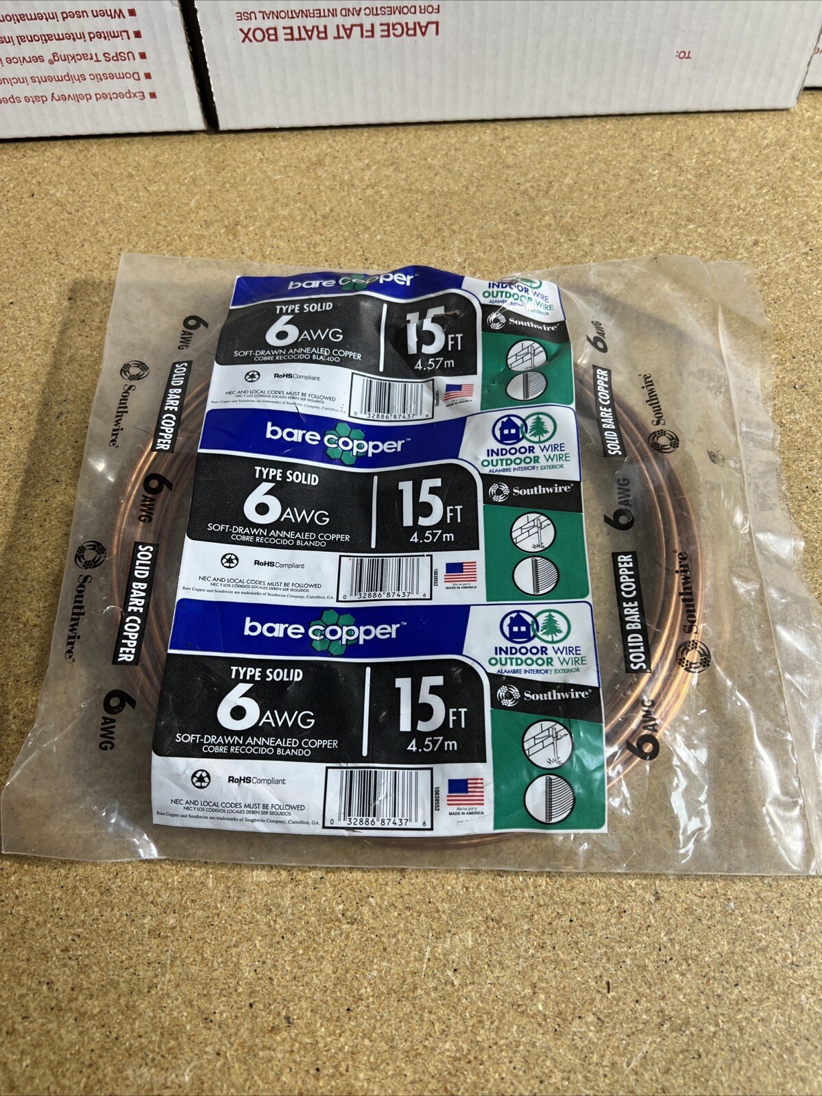 Southwire 10638583 Solid Copper Grounding Wire, #6, 15 Ft. – Quantity 1