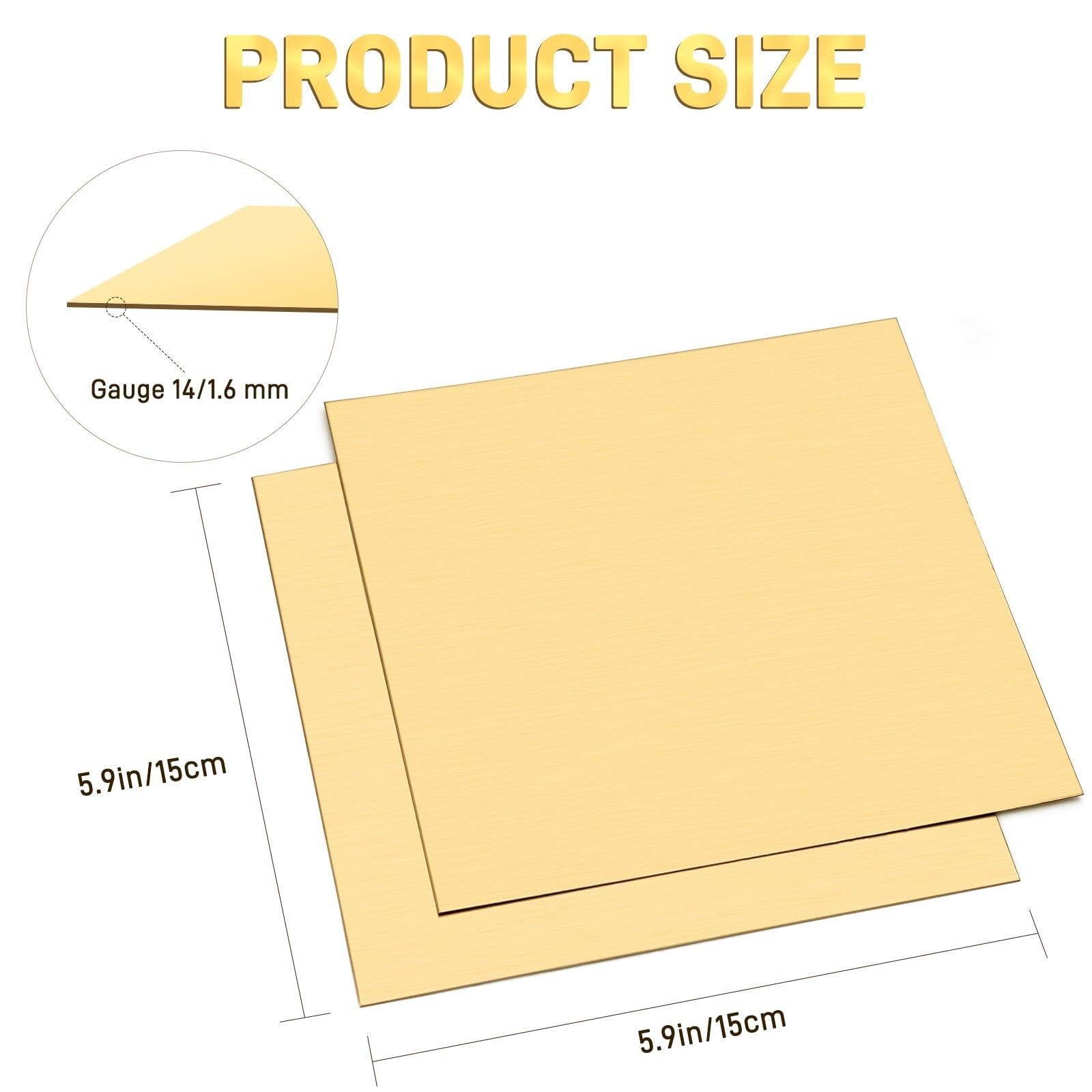 2 Pcs Brass Sheet, 14 Gauge(1.6 mm) Thickness, 5.9″ x 5.9″, for Jewelry, Craf…
