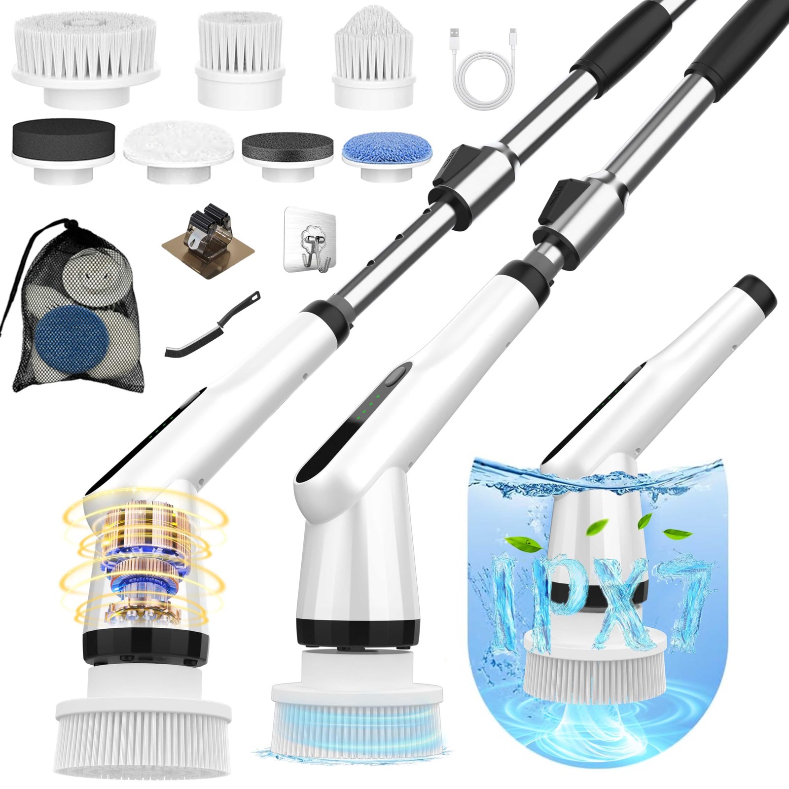 Spin Scrubber, 10-in-1 Shower Scrubber & Retractable Long Handle, 44 lbs High…