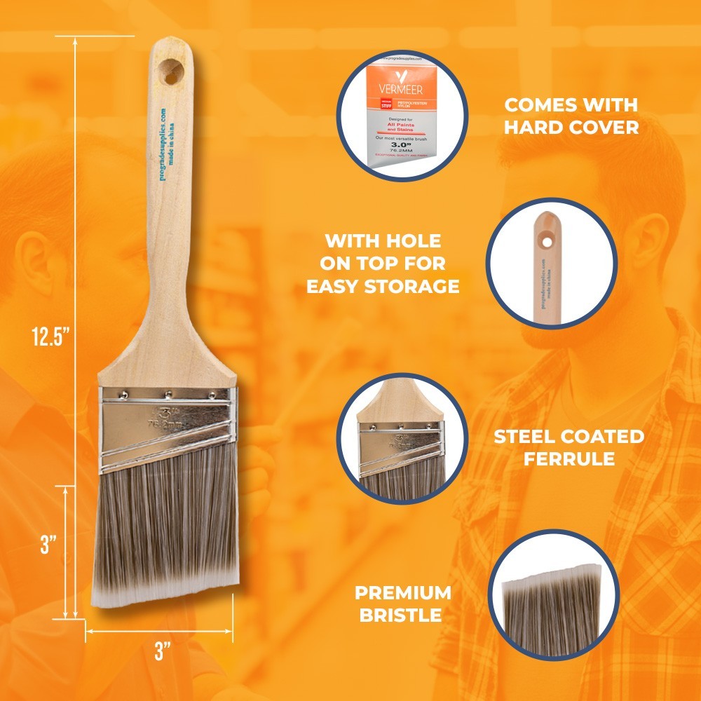 12 Pack – 3″ Angle Brushes for All Latex and Oil Paints & Stains