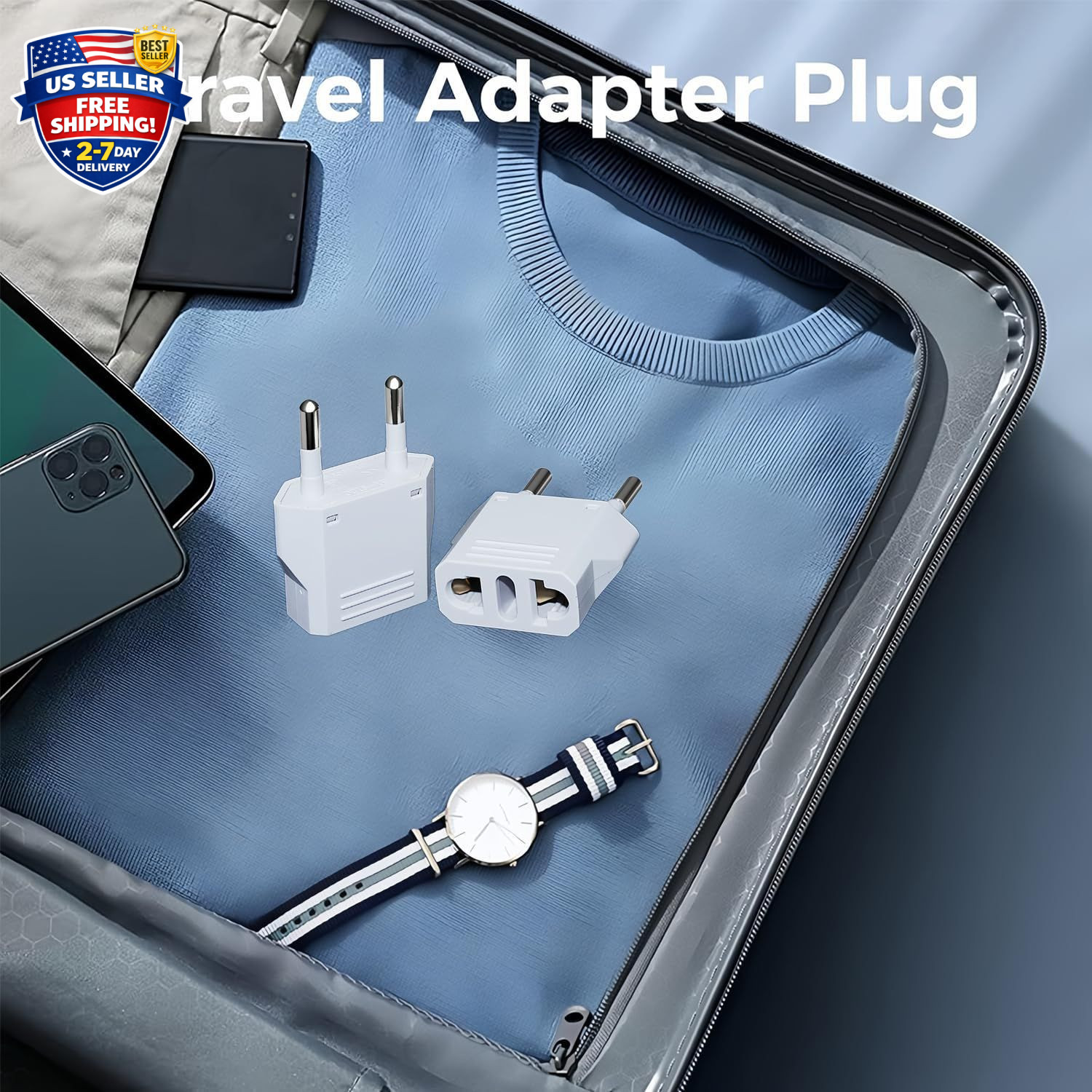8 Pack European Travel Plug Adapter, US to Europe Plug Adapter, Type C Wall O…