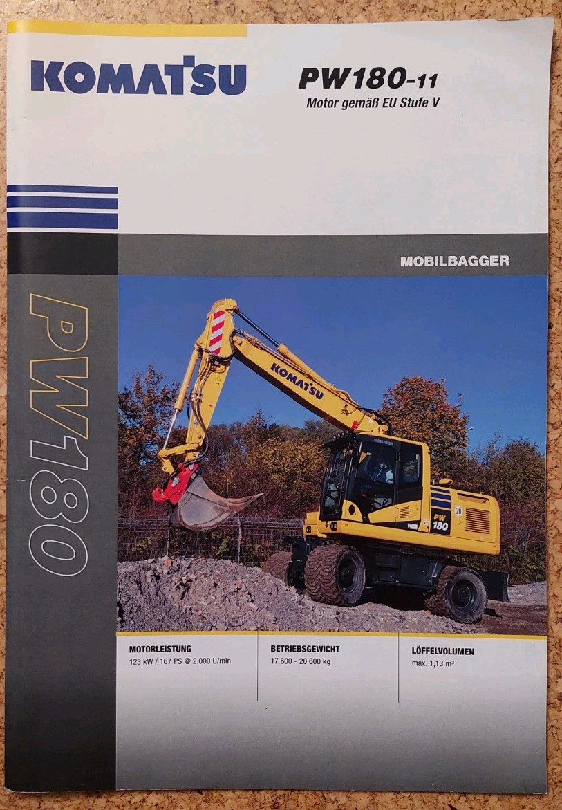 Brochure of Komatsu PW180-11 Wheeled Excavator from 2020-German-Excellent Condition