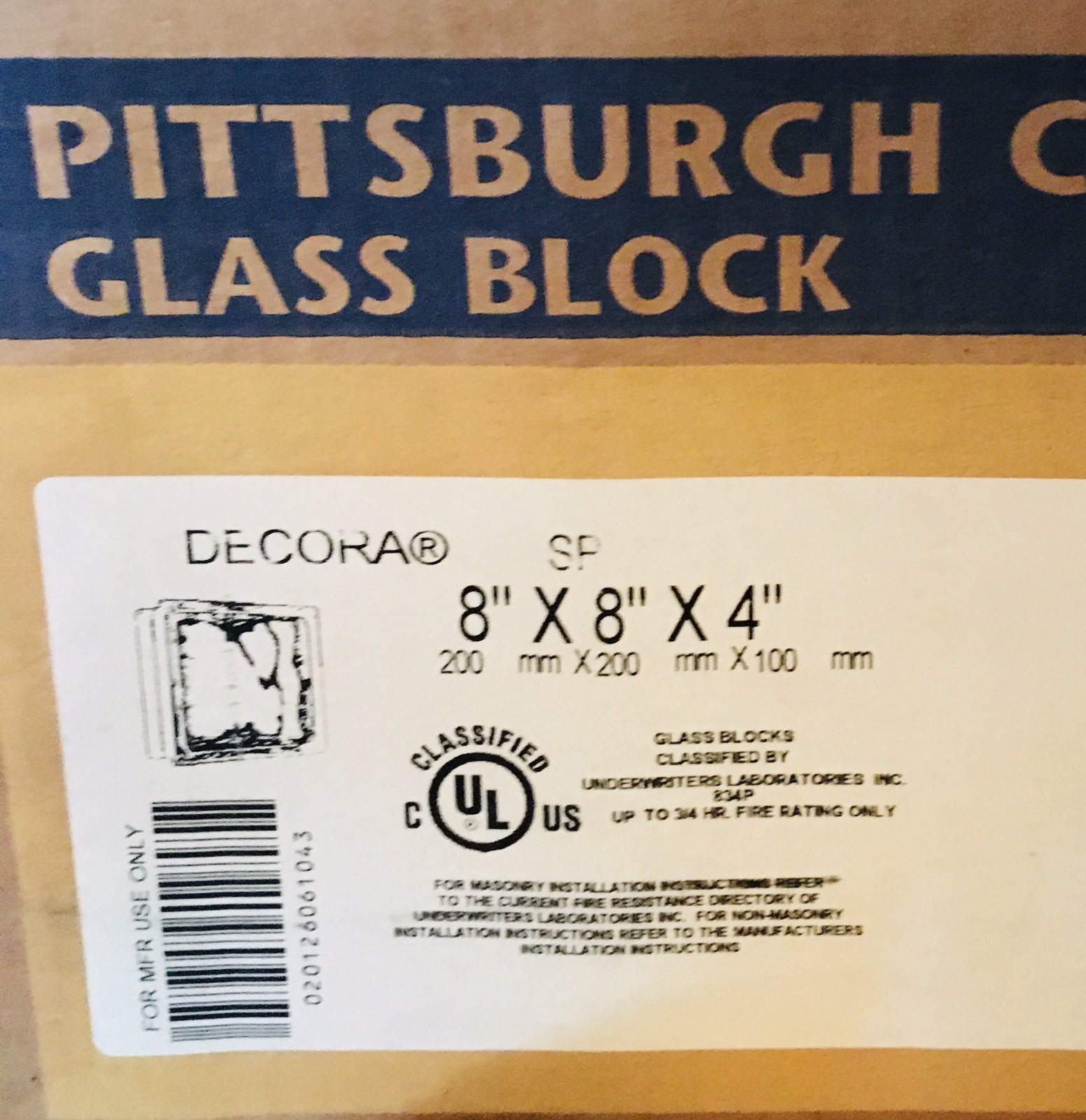 Pittsburgh Corning Decora Glass Block 8X8X4″ RETIRED New Wavy Brick NOS USA