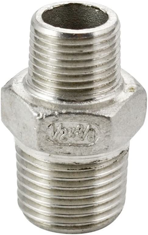 1/2” to 3/8″ Male NPT Hex Nipple Pipe Fitting Reducer Adapter Stainless Steel SS