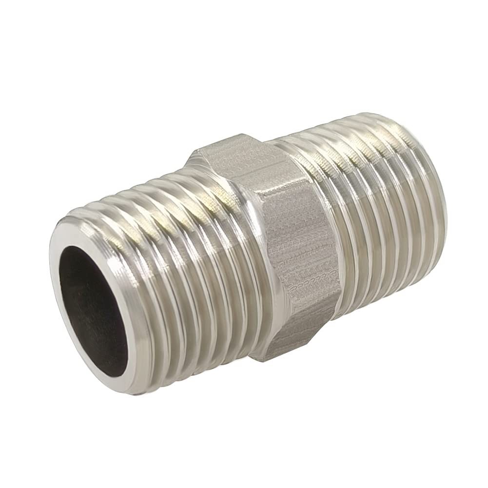 Hooshing 2PCS Hex Nipple 1/2″ x NPT (O.D x O.D: 3/4″ x 3/4″), Silver