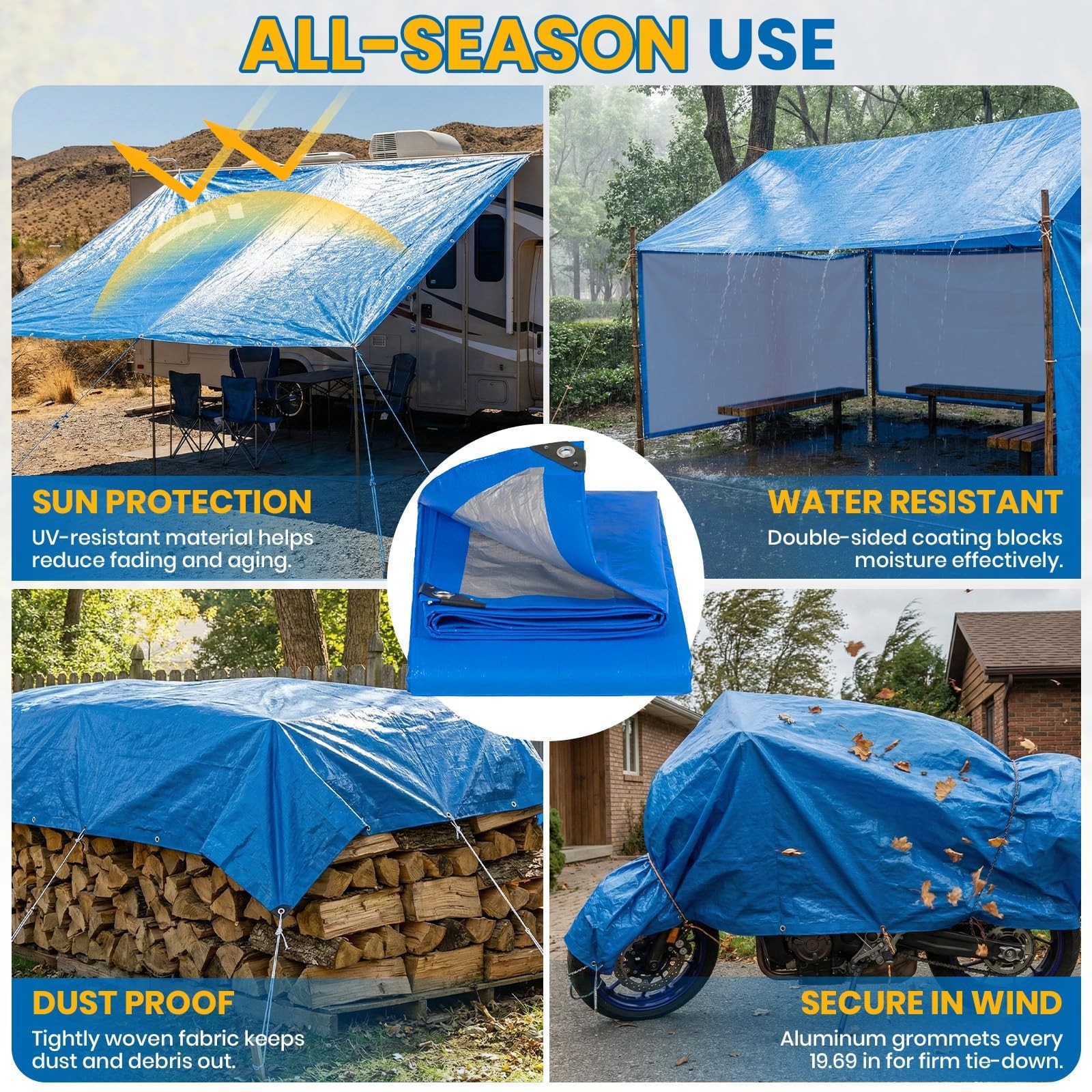 Velway 8′ x 10′ Waterproof Tarps 5 Mil – Multipurpose Poly Tarpaulin with Rei…
