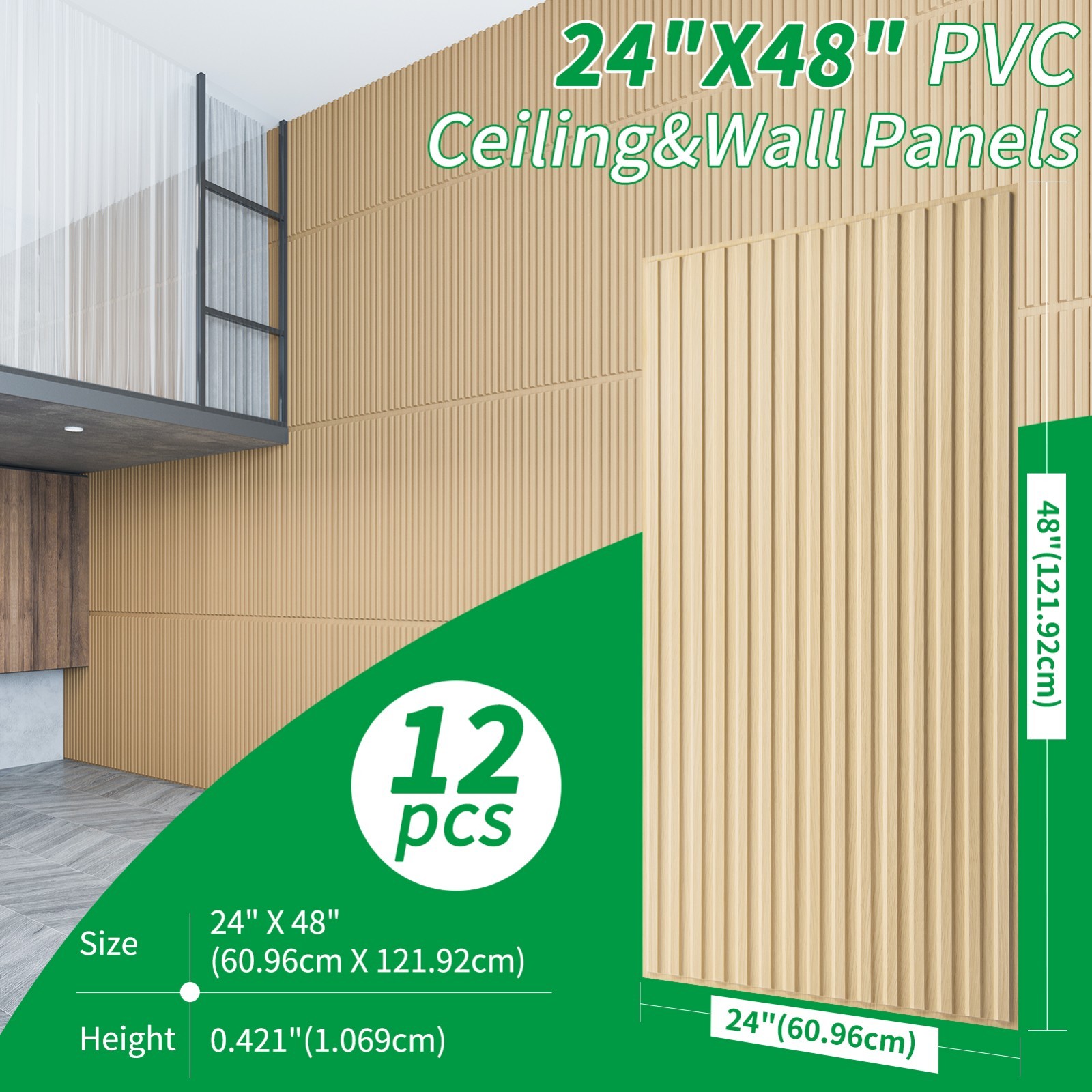 Art3d 12-Pack PVC Drop Ceiling Tiles，24x48in Glue up Ceiling Tile，Cover 96 sq.ft